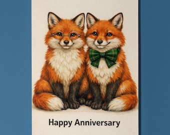 Animal Hugs Collection Clever Foxes Happy Anniversary Card - Premium Greeting Card & Envelope - Personalised funny card Couples Spouses