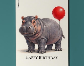 Animal Hugs Series Hippo Hippopotamus: Big Love Card Premium quality Greeting Card and Envelope Personalised Friends Family members