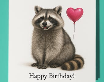 Animal Hugs Collection - Smiling Raccoon - Happy Birthday Card - Funny Animal - Premium Greeting Card & Envelope - Personalised card -Friend