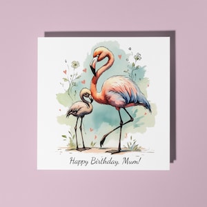 Lindo flamenco bebé hecho a mano de pie junto a su madre: ¡feliz cumpleaños, mamá! Tarjeta Tarjeta Tarjeta de felicitación premium y sobre