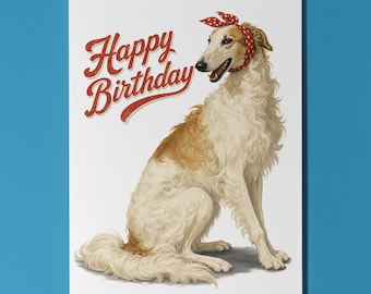 Borzoi Birthday Card, Retro Dog Greeting Card, Personalised Vintage Pin Up Style
