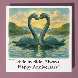 Monster Nessy - Loch Ness - Happy Jubiläum Karte Lustiges Tier - Premium Grußkarte & Umschlag - Personalisierte Karte - Frau Ehemann