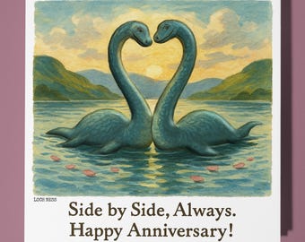Monster Nessy - Loch Ness - Happy Anniversary Card  Funny Animal - Premium Greeting Card & Envelope - Personalised card - Wife Husband