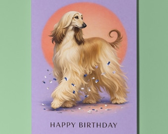 Afghan Hound Personalised Birthday Card, Elegant Sighthound Dog Art, Pink Sun Gift