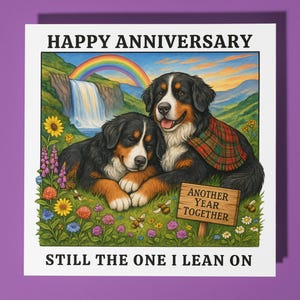 Perros de montaña berneses - Tarjeta de feliz aniversario con un animal divertido - Tarjeta de felicitación premium y sobre - Tarjeta personalizada para perros - Marido y pareja