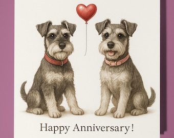 Miniature Schnauzer dogs - Happy Anniversary Card  Funny Animal - Premium Greeting Card Envelope - Personalised Dog card - Husband Boyfriend