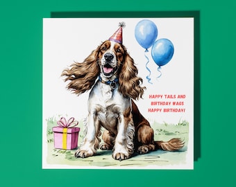 Handmade Cute English Cocker Spaniel Dog breed! Happy Birthday Card Funny Animal Card Animal Lovers Premium Greeting Card and Envelope