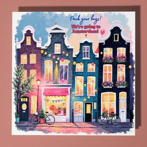 Faites vos valises ! - Carte We'r going to Amsterdam - Carte de voeux et enveloppe premium amusantes - Carte personnalisée - Couple famille, ami, femme