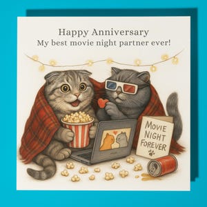 Scottish Fold-katten - Happy Anniversary Card Funny Animal - Premium wenskaartenvelop - Gepersonaliseerde kattenkaart - Echtgenoot Vriendje Vrouw