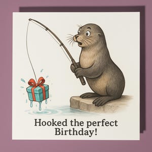Carte de joyeux anniversaire avec lion de mer - Carte de voeux d'anniversaire premium - Animal rigolo - Enveloppe de carte de voeux premium - Carte rigolote personnalisée - Ami