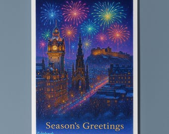 Edinburgh New Year Glow Season's Greetings Card - Cities - Premium Greeting Card & Envelope Personalised - Friends Family members