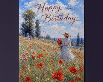 Monet Inspired Personalised Birthday Card, Poppy Field Floral Impressionist Art Gift