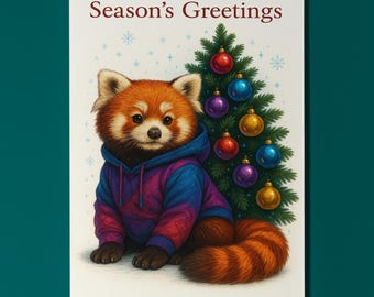 Red Panda-monium Holiday - Season's Greetings Card - Funny animals Premium Greeting Card and Envelope - Personalised Friends Family members