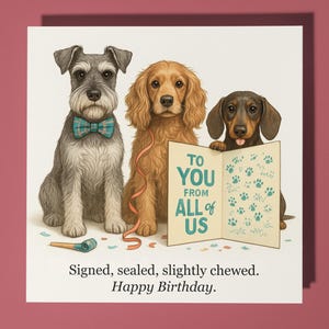 Schnauzer Cocker Spaniel Dachshund - Cartão de Feliz Aniversário de Todos Nós - Envelope de Cartão de Saudações Premium - Cartão de Cachorro Personalizado - Amigo