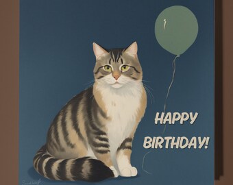 Handmade Tabby Cat - Personalised Cat card - Son Sister daughter Mum Dad - Birthday Card Funny Animal Card - Premium Greeting Card Envelope