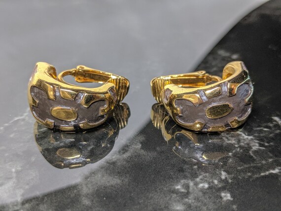 Lovely Vintage Jewellery Gold tone Grey Enamel Clip on Earrings Etsy