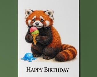 Animal Hugs Series Red Panda: Oopsie Ice Cream Happy Birthday Card Premium quality Funny Greeting Card Envelope Personalised Friends Family