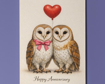 Animal Hugs Collection Barn Owl Happy Anniversary Card - Premium Greeting Card & Envelope - Personalised funny card Couples Spouses