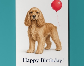 American Cocker Spaniel Personalised Birthday Dog Card, Red Balloon
