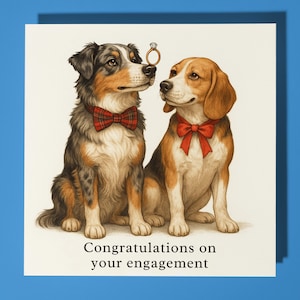 Australian Shepherd and Beagle - engagement Card  Funny Animal - Premium Greeting Card & Envelope - Personalised Dog card - Couple