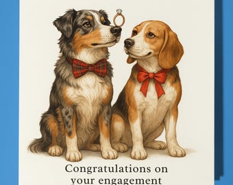 Australian Shepherd and Beagle - engagement Card  Funny Animal - Premium Greeting Card & Envelope - Personalised Dog card - Couple