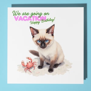 Estamos saindo de férias - Cartão de gato - Cartão surpresa - Cartão de feliz aniversário - Cartão de felicitações premium e envelope - Namorada, esposa, marido