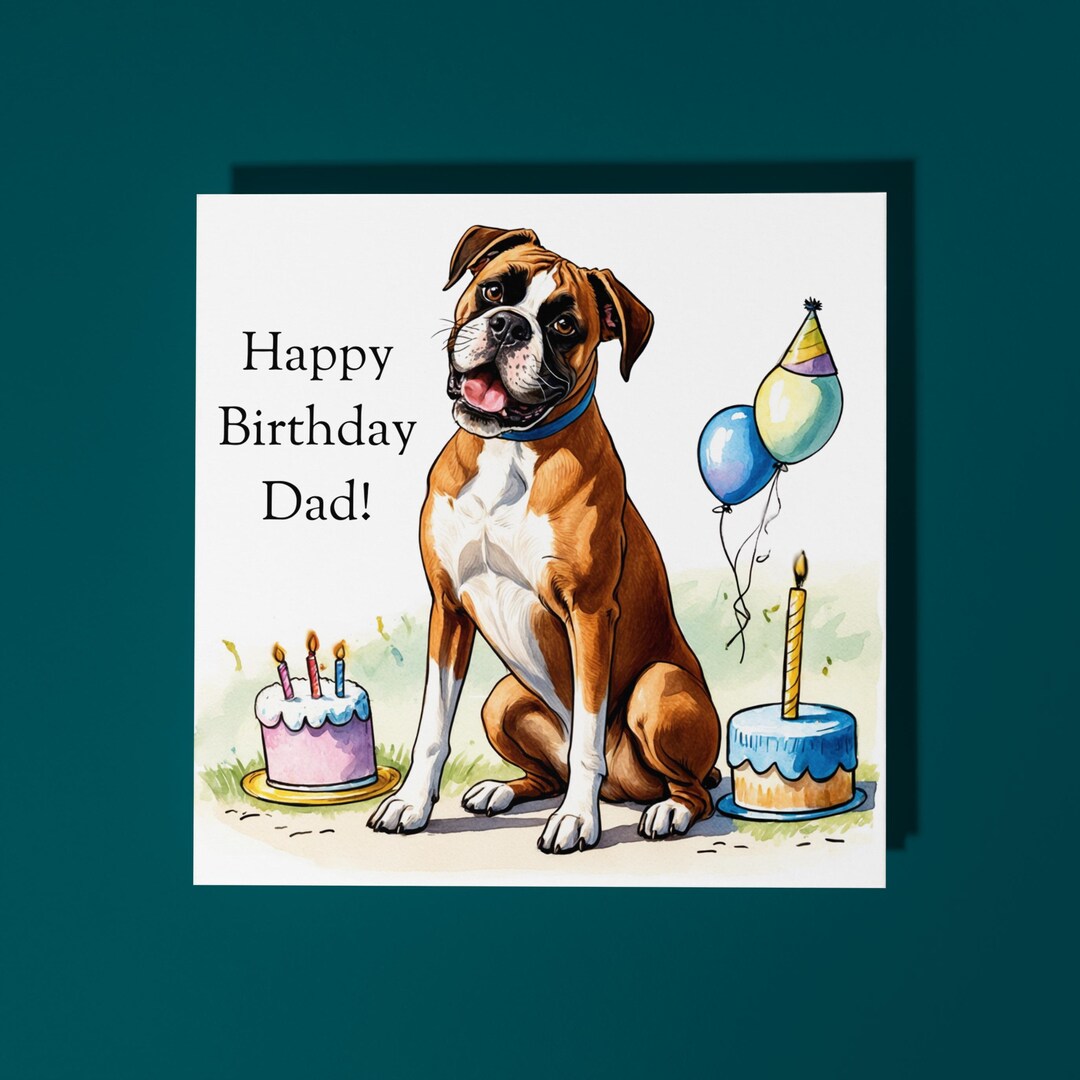 Boxer Dog Birthday Card for Dad, Handmade Animal Greeting Card - Etsy