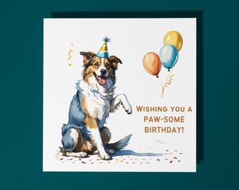 Handmade Cute Border Collie Dog breed  Paw-some Birthday Happy Birthday Card Funny Animal Card Animal Lovers Premium Greeting Card  Envelope