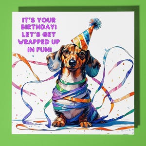 Dackel Hund Alles Gute zum Geburtstagkarte - Lustiges Tier - Premium Grußkarte & Umschlag - Personalisierte Hundekarte - Mama Sohn Schwester Freund Tochter
