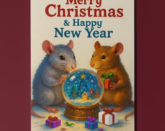 Two rats Snow Globe Winter Magic - Merry Christmas & Happy New Year Card - Funny animals  Premium Greeting Card Envelope - Personalised card