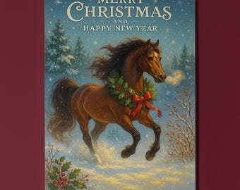 New Year Horse - Festive Grace - Merry Christmas and Happy New Year Card - Premium Greeting Card and Envelope Personalised card - Friend