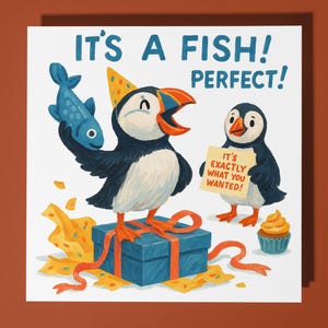Cartão de Feliz Aniversário Puffin comendo bolo - Animal Engraçado - Envelope de Cartão de Saudações Premium - Aniversário Personalizado - Cartão Engraçado - Amiga Irmã