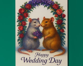 Rats Duo - Happy Wedding Day Card - Funny Animal - Premium Greeting Card and Envelope - Personalised card - Couples groom bride