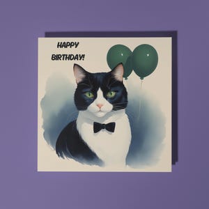 Handgemaakte strakke en elegante smokingkat - Happy Birthday Card Funny Animal Card Animal Lovers Premium wenskaart en envelop