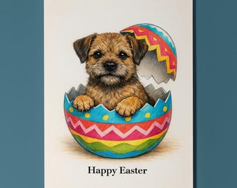 Dog Breeds Collection Border Terrier - Cracking open a day full of joy! Happy Easter Card Funny Premium Greeting Card Envelope Personalised