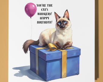 Cat Happy Birthday Card - Funny Animal - Premium Greeting Card & Envelope - Personalised Cat card -grandson granddaughter daughter son mum