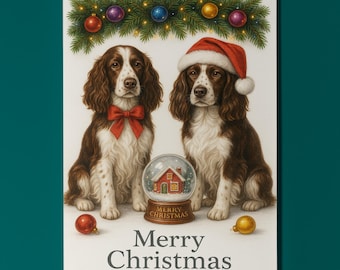 Springer Spaniel Dogs Duo - Cozy Nose & Snow Globe - Merry Christmas Card - Funny Dog Breeds - Premium Greeting Card Envelope Personalised