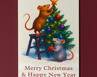 Two rats Topping the Tree - Merry Christmas & Happy New Year Card - Funny animals - Premium Greeting Card and Envelope - Personalised card