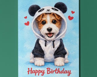 Wire Fox Terrier Personalised Birthday Card, Panda Hoodie Dog Gift