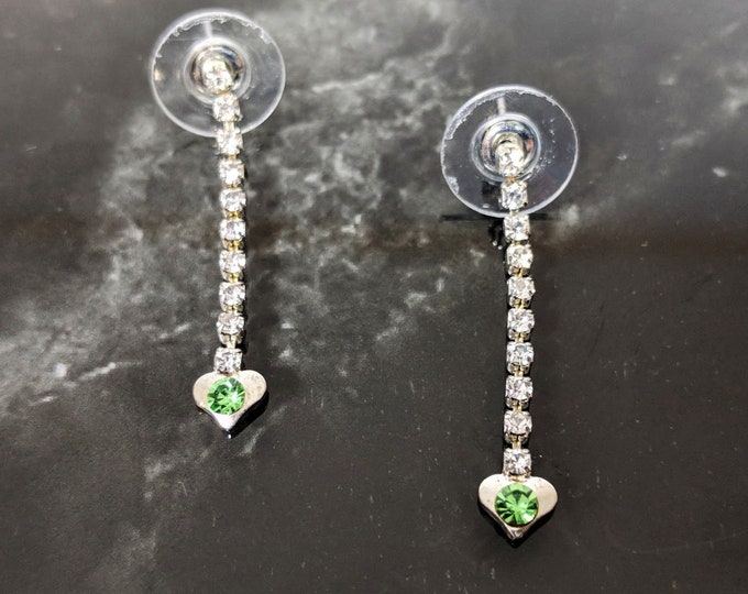 Not Yet Vintage Silver-tone Faux Emerald and Rhinestones Pierced Earrings