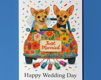 Dog Breeds Collection - Chihuahua Dogs Duo - Happy Wedding Day Card - Funny Animal  Premium Greeting Card Envelope - Personalised card