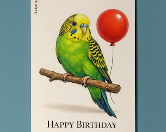 Animal Hugs Series Budgie: Bird-Day Party Happy Birthday Card Premium quality Greeting Card and Envelope Personalised Friends Family members