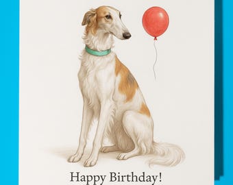 Dog Breeds Collection - Borzoi Dog - Happy Birthday Card - Funny Animal - Premium Greeting Card & Envelope - Personalised Dog card - Friend