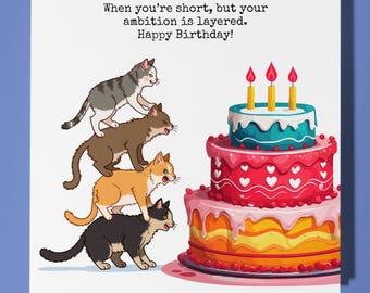 Fine Art Funnies Collection - Pyramid of cats -  Happy Birthday Card - Premium Greeting Card & Envelope - Personalised card - Friend Family