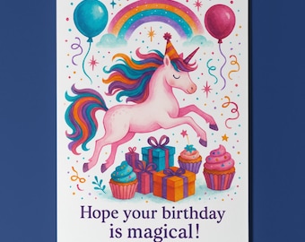 Magical Unicorn Wishes - Hope your birthday is magical! Card Funny Animals Premium Greeting Card and Envelope Personalised -Friends Family