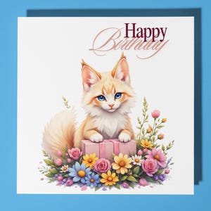 Pluizige Ragdoll-kat Happy Birthday Card - Funny Animal - Premium wenskaart en envelop - Gepersonaliseerde kattenkaart - kleinzoon dochter zoon moeder