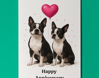 Dog Breeds Collection - Boston Terrier dogs - Anniversary Card - Funny Animal - Premium Greeting Card & Envelope - Personalised card
