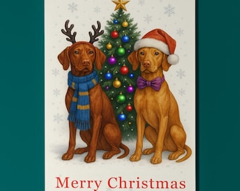 Vizsla Dogs Duo - Merry Christmas Card - Funny Animal  Dogs - Premium Greeting Card & Envelope - Personalised card - Friends Family Members