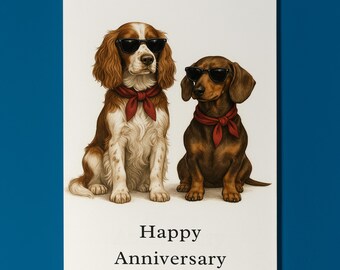Dog Breeds Collection - Dachshund & Spaniel Duo - Happy Anniversary Card - Funny Animal - Premium Greeting Card Envelope - Personalised card