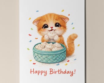 Kawaii Series Red Kitten: My Favourite Dumpling Happy Birthday Card Premium quality Greeting Card  Envelope Personalised Friends Orange Cat